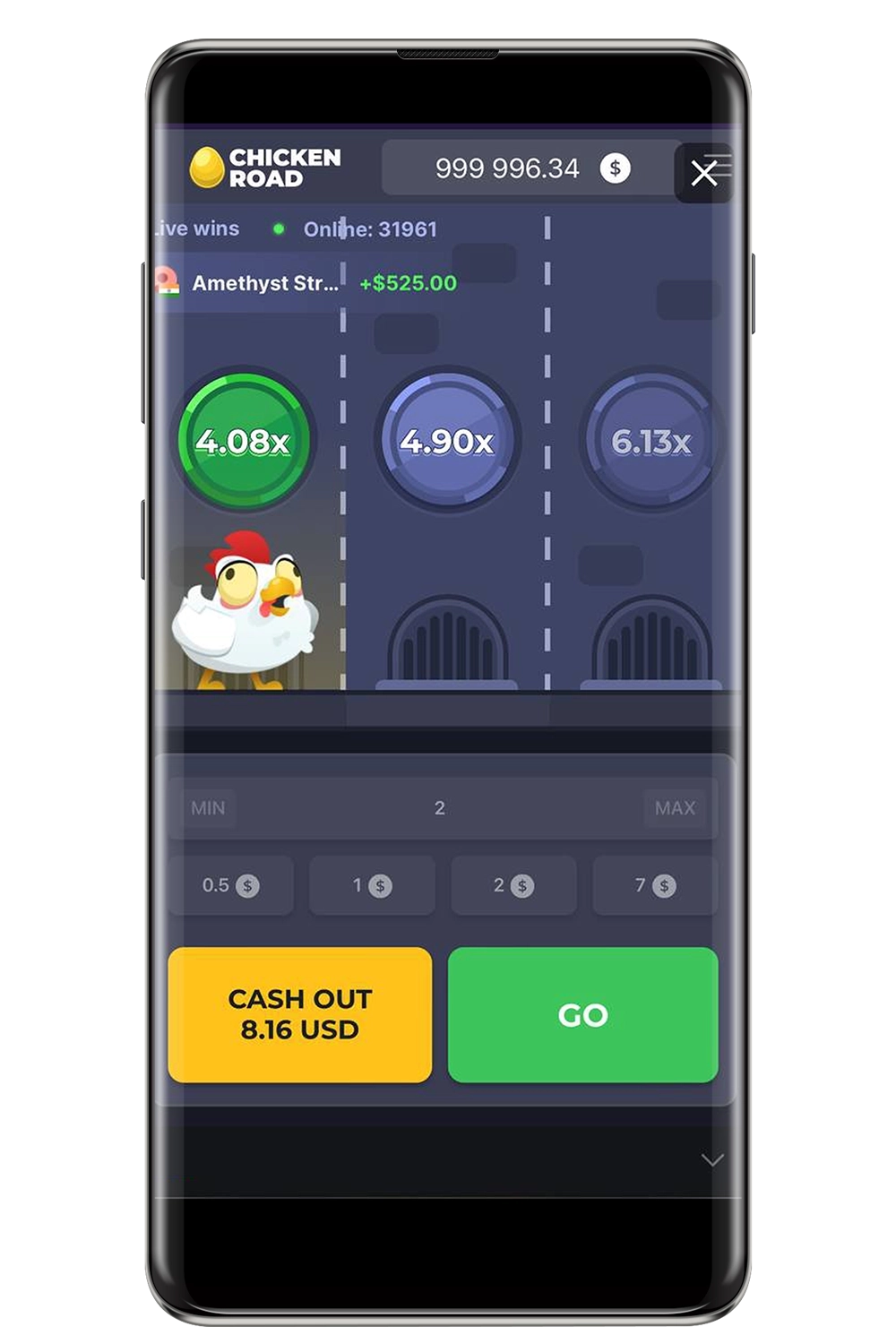 Screenshot dalla versione mobile del gioco Chicken Road